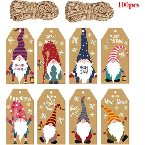100pcs Merry Christmas Gift Tags Kraft Paper Card Hang Tag Gift Bags Decoration