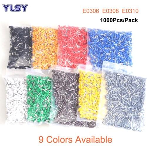 1000Pcs Tube Insulated Cord End Crimp Terminals Electrical Wire Connector E0306 E0308 E0310 Copper Cable Ferrules VE 24AWG