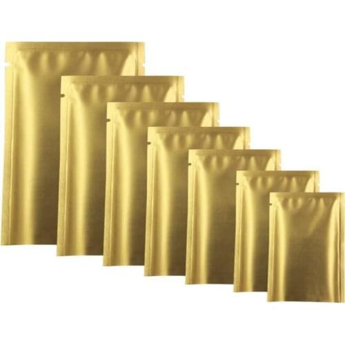 2000pcs/lot Matte Golden Food Storage Packaging Pouches Pure Aluminum Foil Open Top Matte Vacuum Bags Heat Seal For Coffee Tea