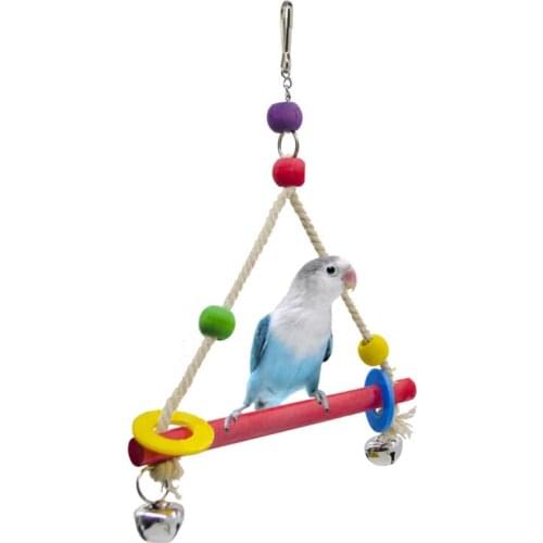 2020 New Natural Acrylic Birds Perch Parrots Hanging Swing Cage With Colorful Beads Bells Pet Supplies