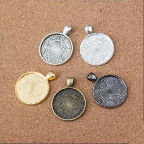 5pcs/lot Gold/Silver Antique Bronze Round Blank Pendant Base Settings Tray fit 25mm Glass Cabochon DIY Jewelry Making Findings