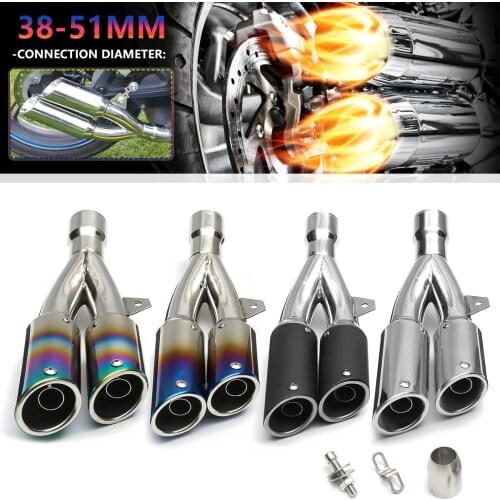 51mm Inlet Universal Motorcycle Exhaust Muffler Tail Pipe Double Twin Tip stainless steel for honda for yamaha for Scooter ATV