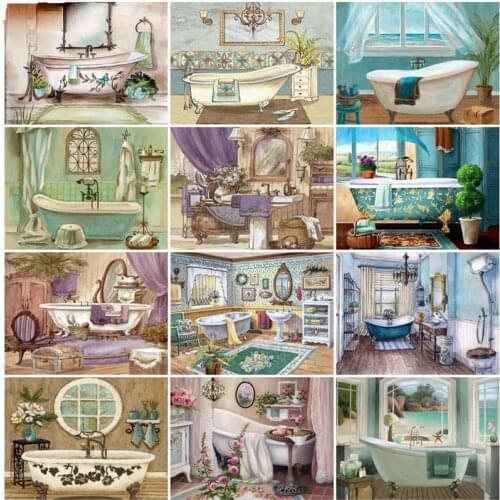 5D DIAMOND Art Painting Landscape Diamond Inlay Embroidery Bathroom Cross Stitch Set Mosaic Home Decoration