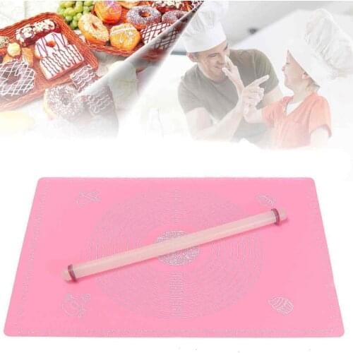 2pcs/SETNonstick Silicone Baking Cooking Mat with Measurement65*45cm + Fondant Rolling Pin 50cm