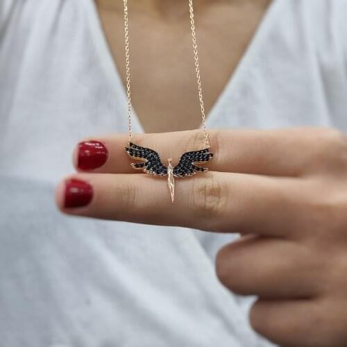 Black Michael Wing 925 Sterling Silver, Gold, Rose Plated Zircon Necklace for Women Girls Handmade Jewelry Elegant Minimalist