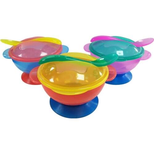Baby Anti-hot Feeding Dinnerware Sets Infant Non-slip Silicone Sucker Bowl Toddler Eating Dishes with Spoon Suction Tableware