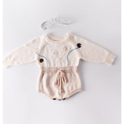 Flower embroidery long sleeve romper baby girls cotton knitting jumpsuit for girls costumes overalls toddler onesie children 0-2