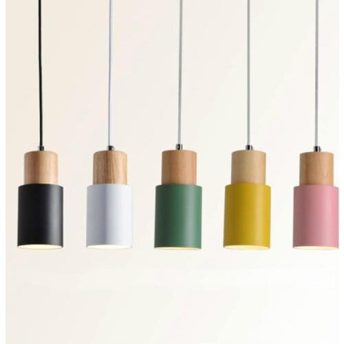 Designer Nordic simple Wood Pendant Lights led hang lamp Colorful Aluminum fixture Kitchen Island bar hotel home decor E27