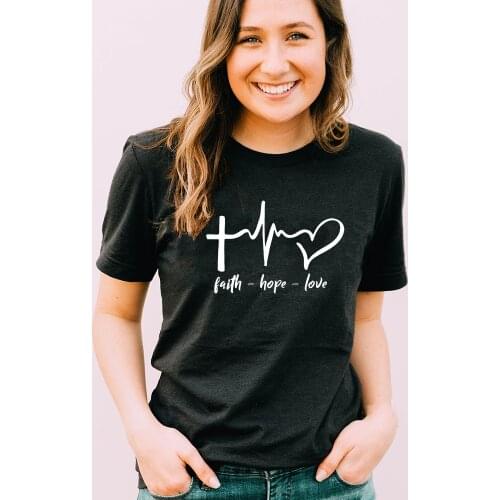 Faith Hope Love Print Summer T Shirt for Women Tee Shirts Female Harajuku Tops Streetwear Graphic Tees Women Jesus Christian