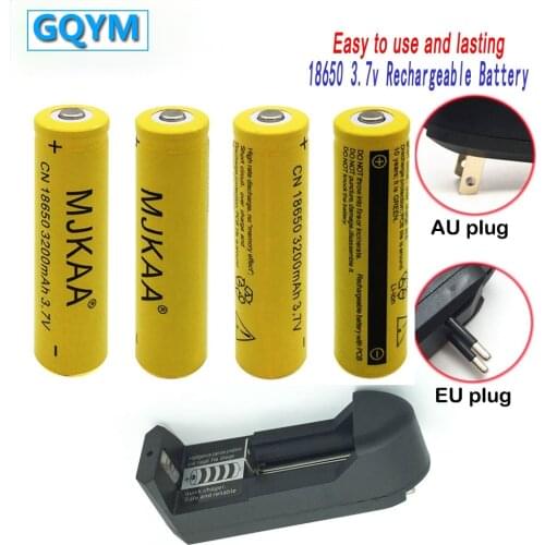 MJKAA 1pcs 18650 3.7V 3200mAh Rechargeable Battery Lithium+1pcs 18650 14500 16340 EU/US Plug Single Charger for Flashlighs