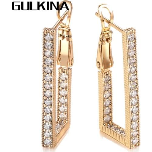 Gulkina Hot Natural Zircon Long Square Earrings for Women 585 Rose Gold Geometry Drop Earrings Fashion Wedding Jewelry
