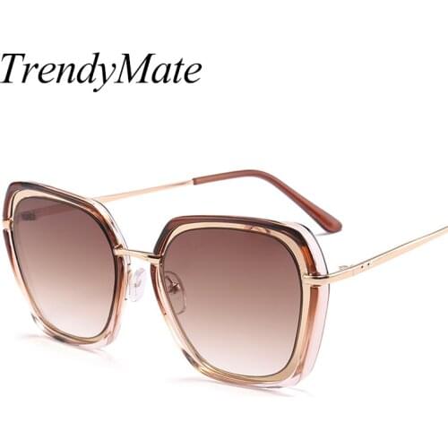 Italy Brand Designer Women Sunglasses 2018 Newest Fashion Black Sunglasses Ladies Square Big Frame Alloy Sun Glasses 1163T