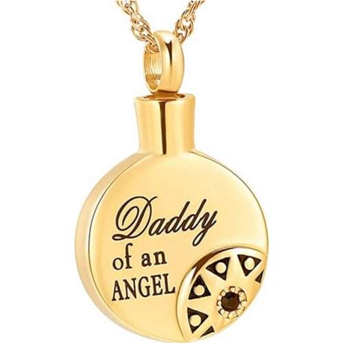 "DADDY Of An Angel" Cremation Jewelry for Ashes Holder Round Memorial Urn Necklace Keepsake Funeral Pendant for Child