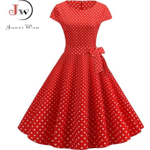 Summer Vintage Dress Women Polka Dot Elegant Short Sleeve A-Line Midi Party Dress Sundress Plus Size Robe Rockabilly Vestidos
