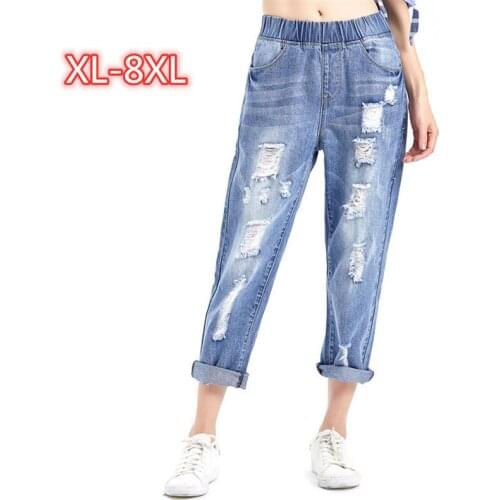 8XL Summer Ripped Boyfriend Jeans Women Fashion High Waist Stretch Denim Harem Pants Plus Size Pantalones Mujer Vaqueros Y405
