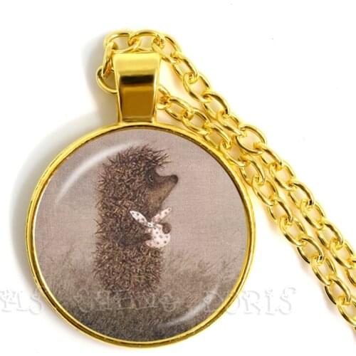 Little Hedgehog In The Fog Necklace 25mm Glass Dome Cute Animal Pendant Necklace Creative Jewelry For Women Men Kids Gift