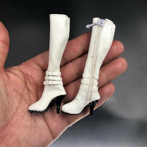 1/6 Scale White High Zipper Womens Boots Model FOR 12" Body