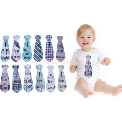 Lovely Baby Boy Letter Printed Monthly Necktie Stickers Baby Shower Photo Props