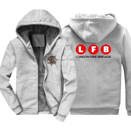 Winter Men Zipper Thicken Sweatshirt London Fire Brigade Fire Fighter Design Hoodies Hip Hop Jacket Tops Harajuku Streetwear