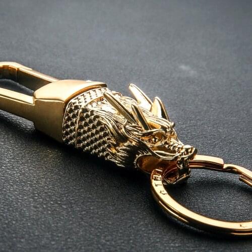 Golden Dragon head hand-woven leather Leopard head car keychain panther key chain key holder Pendant car styling For Men Male