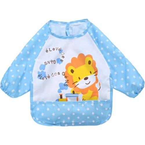 Animal Print Baby Girl Boy Eating Bibs Clothes Waterproof Long Sleeve Feeding Bibs Apron