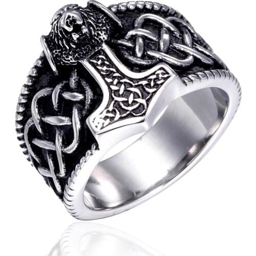Stainless Steel Vintage Punk Rock Thors Hammer Rings Jewelry Axe Ring Gift For Him Size 7-13