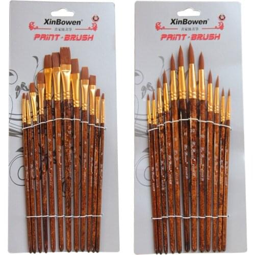 Nylon hair water chalk flat round head 12 fine watercolor brush set with wood grain rod