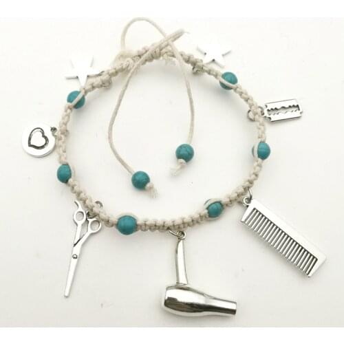 New Fashion Style Hair Salon Tools Ladies Bracelet Bohemian Mini Hair Dryer Scissors Comb Blade Love Heart Anklet Jewelry