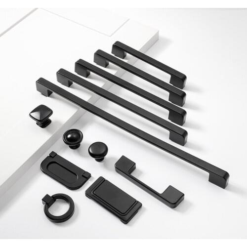 Solid Modern Simple Furniture Hardware Accessories Drawer Cabinet Door Handle American Black Cabinet Wardrobe Single Hole Knobs