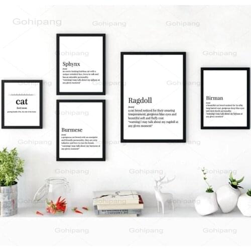 Cat Definition Canvas Art Posters Cat Lover Funny Cats Gift Print Painting Black and White Pictures Modern Home Wall Art Decor
