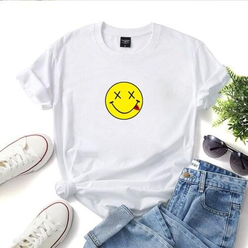 Smiley face 100% cotton T-shirt female printing interesting pattern womens top t-shirt female short-sleeved T-shirt female