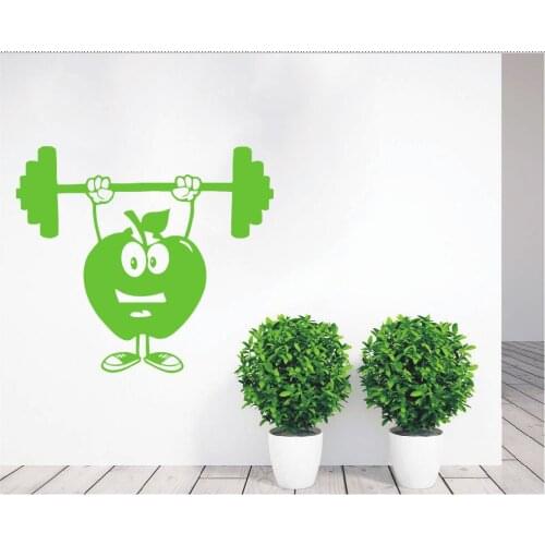YOYOYU Cute Apple Weightlifting Gym Sport Wall Sticker Fitness Wall Decal Removable Free Shipping Wall Mural For Home DecorY-534