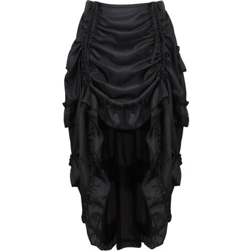Women Vintage Gothic Steampunk Long Skirts Womens Maxi Skirt Ruffles Pirate Skirt Plus Size Costume Black High Low Dancing Skirt