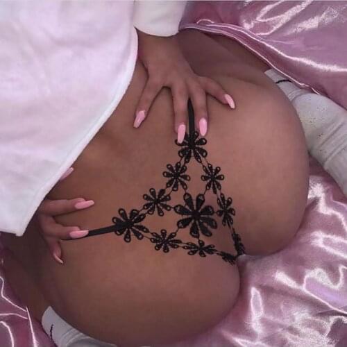 Women Sexy Lace String Panties Black Butterfly Hollow Bow Cute Thongs Lady Seamless Crotch Briefs Fashion Underwear Big Lingerie