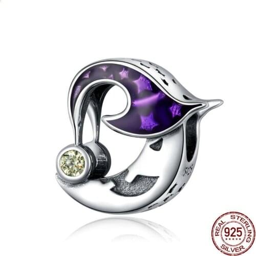 Halloween New 925 Sterling Silver Moon Witch Charm Fit Original Pandora Bracelet Necklace Silver 925 Jewelry Halloween Gift