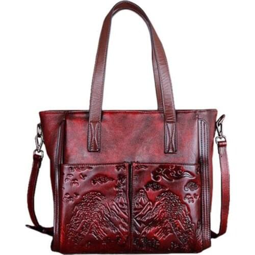 Female Designer Briefcase Women Genuine Leather Handbag Retro Womens Messenger Bag Large Real Leather Shoulder Crossbody Bag