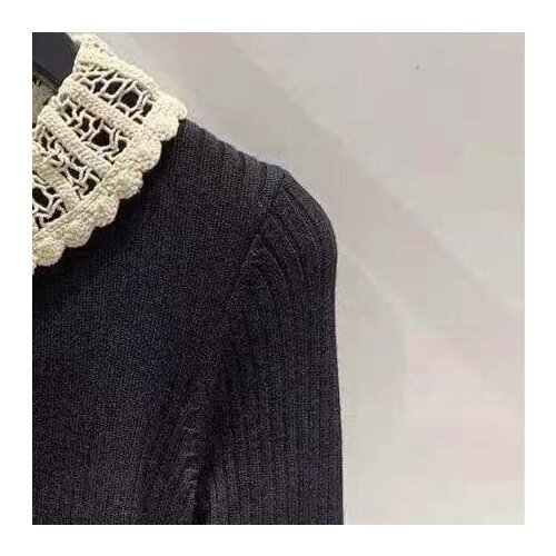 Women Sweater 2021 Fall/Winter Chain Link Flower Doll Collar Single-breasted Knit Top Cardigan