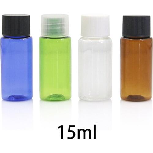 20pcs 15ml Empty Plastic Water Bottle Cosmetic Makeup Essence Oil Container Perfume Travel Packaging Blue Green Brown Clear
