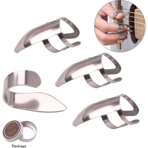 4pcs Metal Finger Thumb Nail with Storage Box Guitar Picks Plectrums Set Metal Acoustic Electric Bass Guitar Accessories