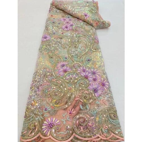 African Lace Fabric SYJ-328881 French Lace Fabric Sequins and beads Nigerian Lace Fabric For Party Wedding Dresses Lace Fabric