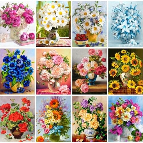 Diamond Painting Flower Full Square Embroidery Floral Diamond Mosaic Cross Stitch Picture Rhinestones Diamond Art