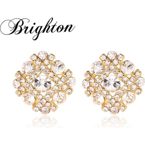 Brighton 2021High Quality Square Design Crystal Stud Earrings For Woman Girl Party Elegant Trendy Fashion Jewelry Gift