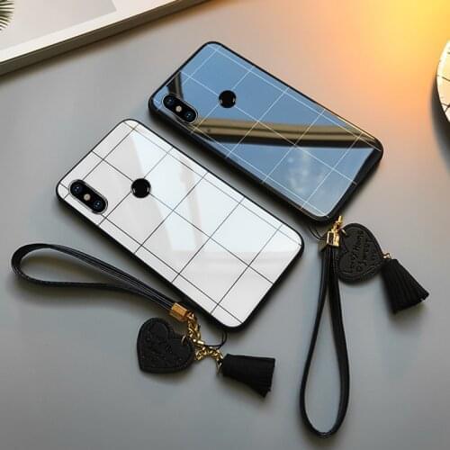 For VIVO Y30 Y50 Y51 Y66 Y67 Y70S Y85 Y91c Y91 Case Free strap Lattice Line Glossy Hard Glass Cover For VIVO Y95 X50 Pro Casing