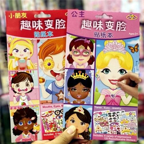 Children Change Face Stickers Puzzle Game DIY Cartoon Princess Animal Learning Education Toys For Children Kids Birthday Gifts