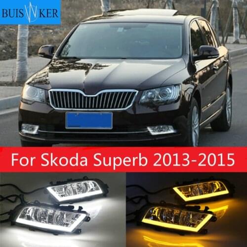 For Skoda Superb 2013-2015 Super Brightness Waterproof ABS Car DRL 12V LED Daytime Running Light With Fog Lamp Cover