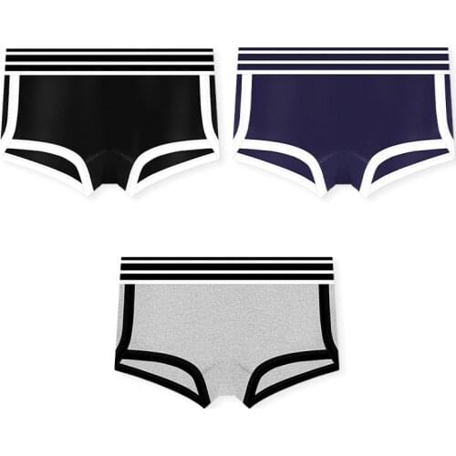 Sexy womens safety underwear mid-waist shorts comfortable breathable striped multi-color new design boxer womens underwear 3 p