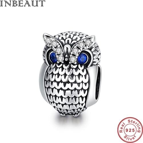 INBEAUT Halloween new charm 100% 925 sterling silver CZ owl beads fit original Pan bracelet DIY jewelry woman gift making