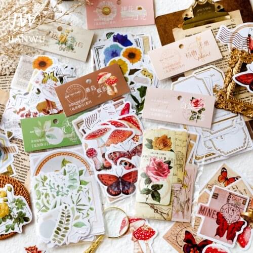 JIANWU Flower Plant Vintage Sticker Pack Aesthetic Collage Material Journal Scrapbooking Decoration Stickers Kawaii Stationery