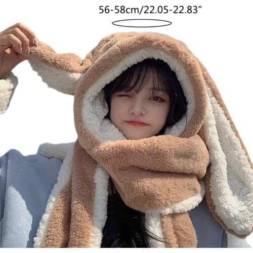 CPDD Sweet Cartoon Rabbit Ear Hat Cute Winter Gift Windproof Scarf and Gloves Set Cute Winter Thick Hoodies Scarf with Mitten