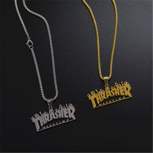 Simplicity tide card Five bars Flame Pendant Necklace Men Hip-Hop Rock Titanium Stainless Steel Gold Chain Necklace Fashion Man